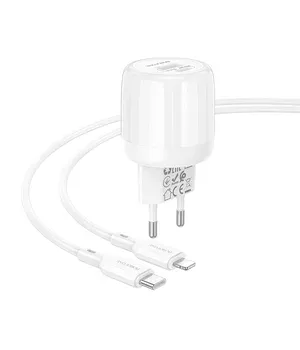 СЗУ Borofone BA94A Lustrous PD30W+QC3.0 (1USB-A/1C) + кабель Type-C to Lightning White