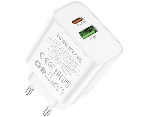 СЗУ Borofone BA88A Navy PD20W+QC3.0 (1USB-A/1C) White