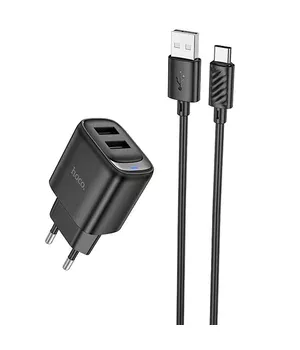 СЗУ Hoco C141A Smart 2.1A (2USB-A) + кабель USB to Type-C Black