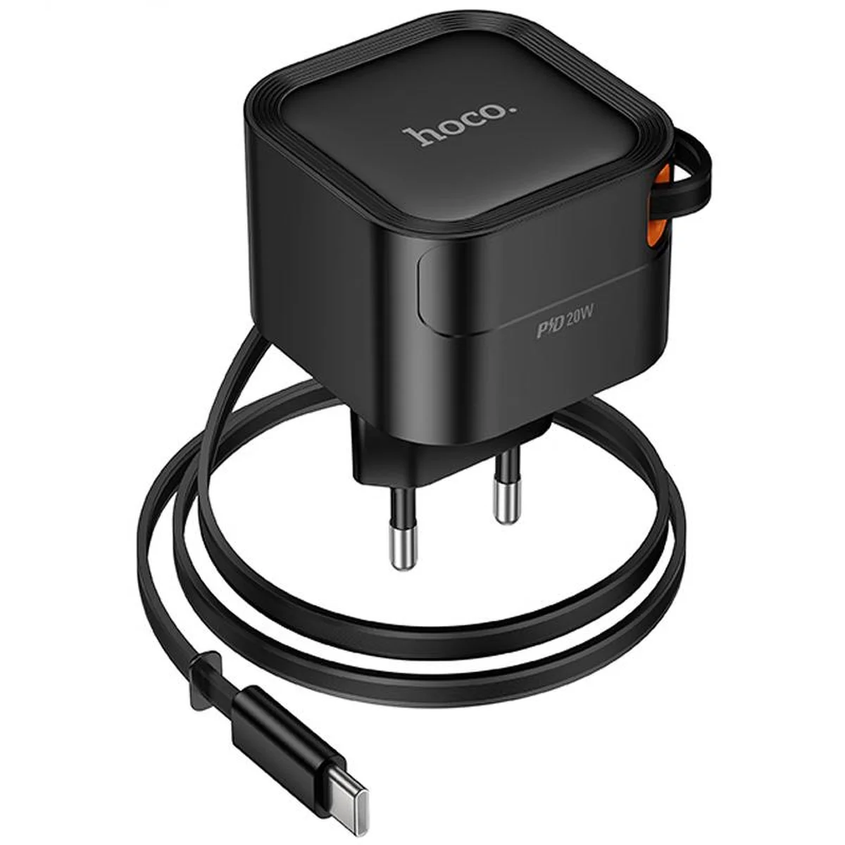 СЗУ Hoco C153A Changer With Retractable Cable Type-C PD20W Black