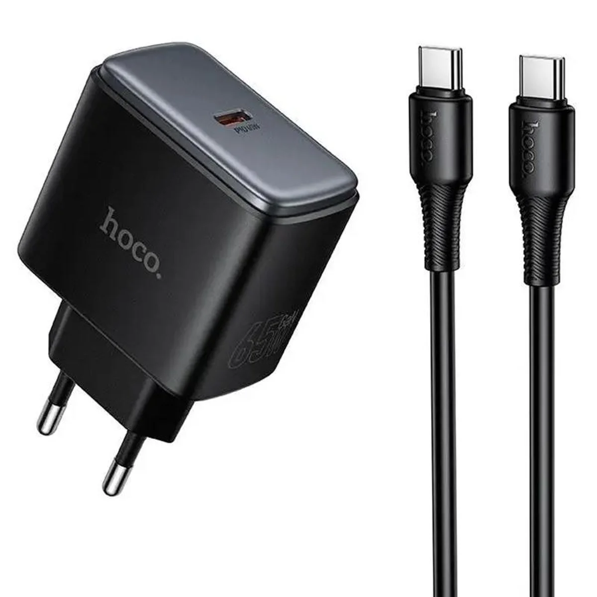 СЗУ Hoco C159A Upgrade PD65W (1USB-C) + кабель Type-C to Type-C Black