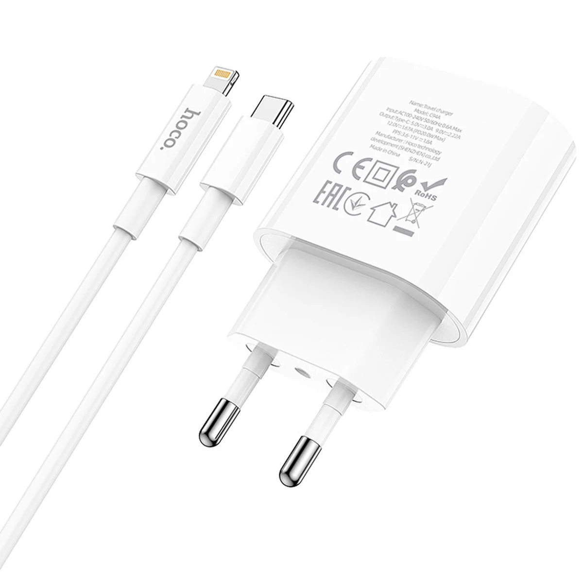 СЗУ Hoco C94A Metro PD20W (1USB-C) + кабель Type-C to Lightning White