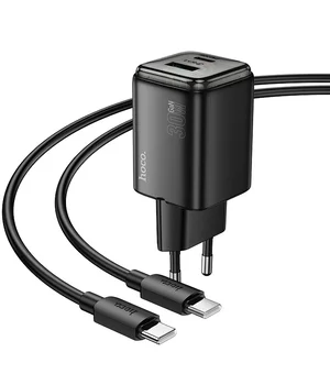 СЗУ Hoco N53 Monsoon PD30W+QC3.0 (1USB-A/1C) + Type-C to Type-C Black