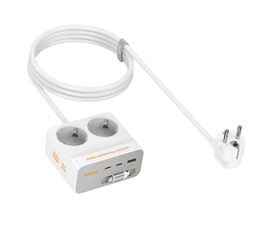 Удлинитель Hoco AC28 Descanso (PD45W/1C/3A/2xSocket) (2m) White