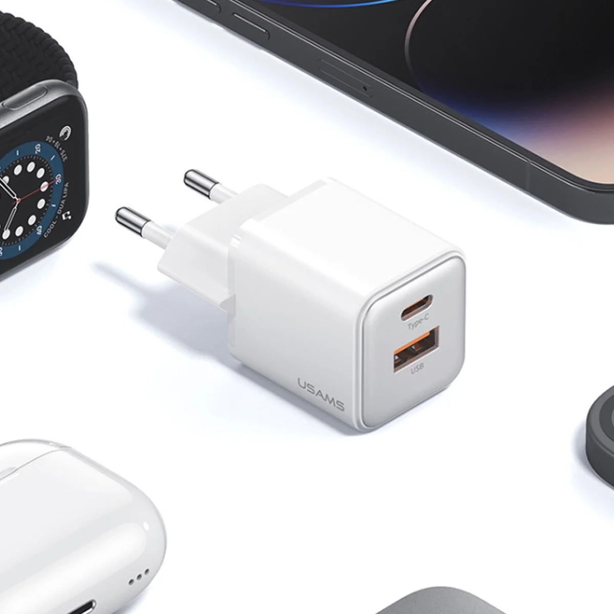 СЗУ Usams US-CC189 PD30W + QC3.0 A+C X-ron Series White