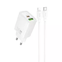 СЗУ Hoco N63 Gentle PD30W+QC3.0 (1USB-A/1C) + кабель Type-C to Lightning White