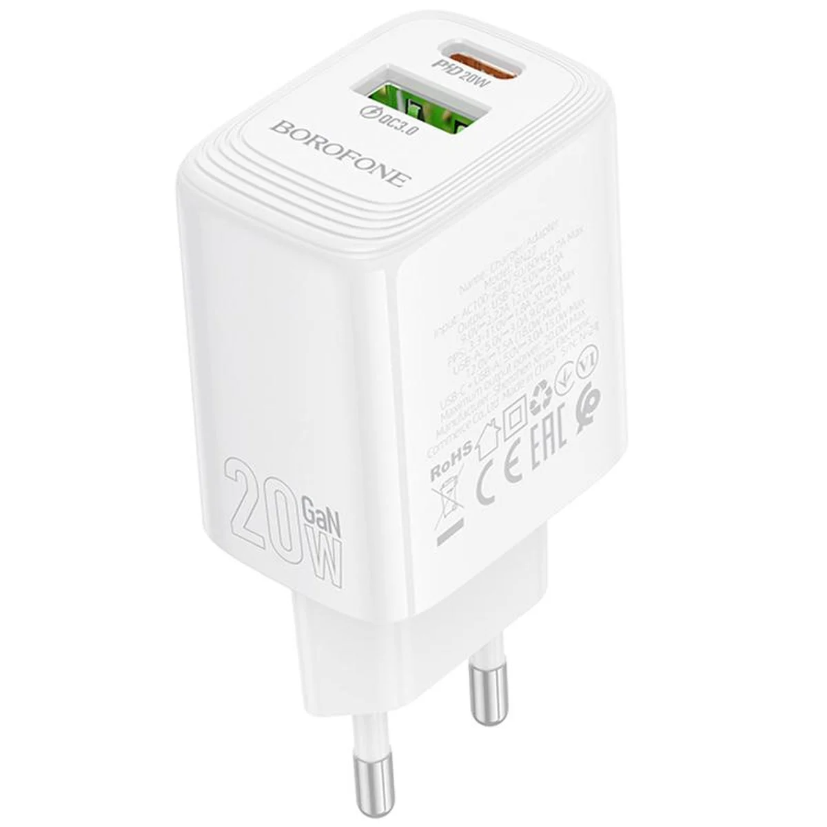СЗУ Borofone BN27 Fuente PD20W+QC3.0 (1USB-A/1C) White