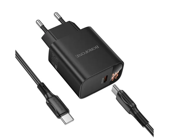 СЗУ Borofone BA97A PD30W (1USB-C) + кабель Type-C to Type-C Black