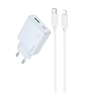 СЗУ Hoco C142A Direct PD20W+QC3.0 (1USB-A/1C) + кабель Type-C to Lightning Blue