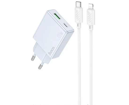 СЗУ Hoco C142A Direct PD20W+QC3.0 (1USB-A/1C) + кабель Type-C to Lightning Blue