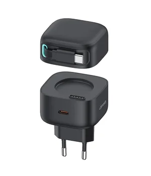 СЗУ Usams US-CC202 GaN With Type-C Magnetic Retractable Cable Module XMF Ser. 35W (2USB-C) Black