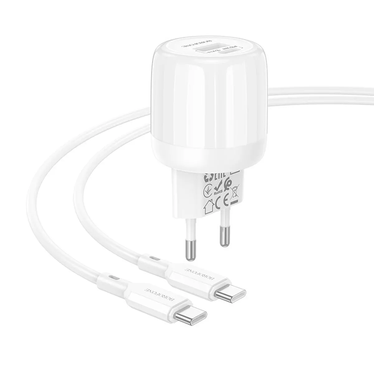 СЗУ Borofone BA94A Lustrous PD30W+QC3.0 (1USB-A/1C) + кабель Type-C to Type-C White