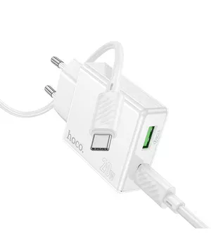 СЗУ Hoco C142A Direct PD20W+QC3.0 (1USB-A/1C) + кабель Type-C to Type-C White
