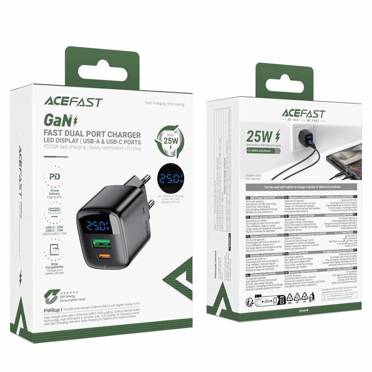 СЗУ Acefast A114 PD25W GaN (1USB-A/1C) Black