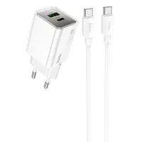 СЗУ Hoco N46 Glorious PD20W+QC3.0 (1USB-A/1C) + Type-C to Type-C White