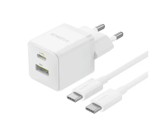 СЗУ Baseus Palm Fast Charger 30W (1USB-A/1C) + кабель Type-C to Type-C (P1011160A) Moon White