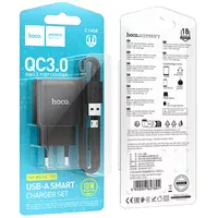 СЗУ Hoco C140A Smart QC3.0 18W (1USB-A) + кабель USB to MicroUSB Black