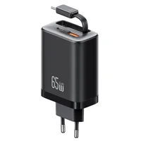 СЗУ Usams US-CC299 GaN With Retractable Type-C Cable Xiang Ser. 65W (1USB-A/1C) Black