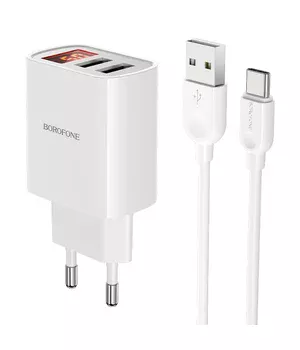СЗУ Borofone BA58A with digital display 2.4A (2USB-A) + кабель USB to Type-C White