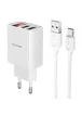 СЗУ Borofone BA58A with digital display 2.4A (2USB-A) + кабель USB для Type-C White