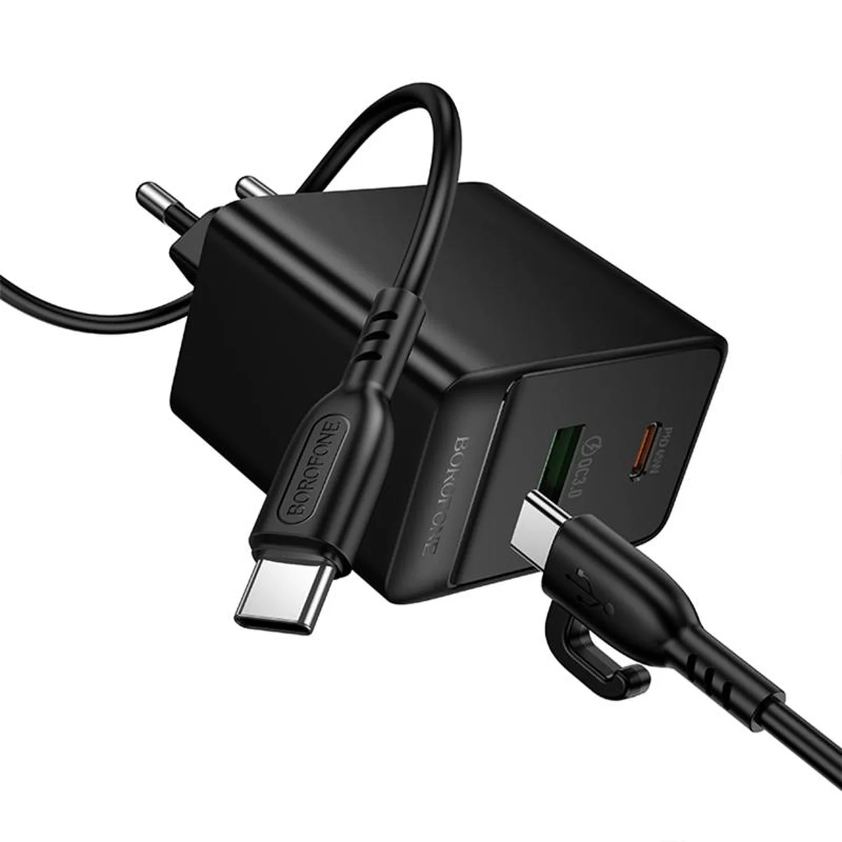 СЗУ Borofone BAS17A Erudite PD65W+QC3.0 (1USB-A/1C) + кабель Type-C to Type-C Black