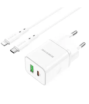 СЗУ Borofone BN7 PD20W+QC3.0 (1USB-A/1C) + Type-C to Lightning White