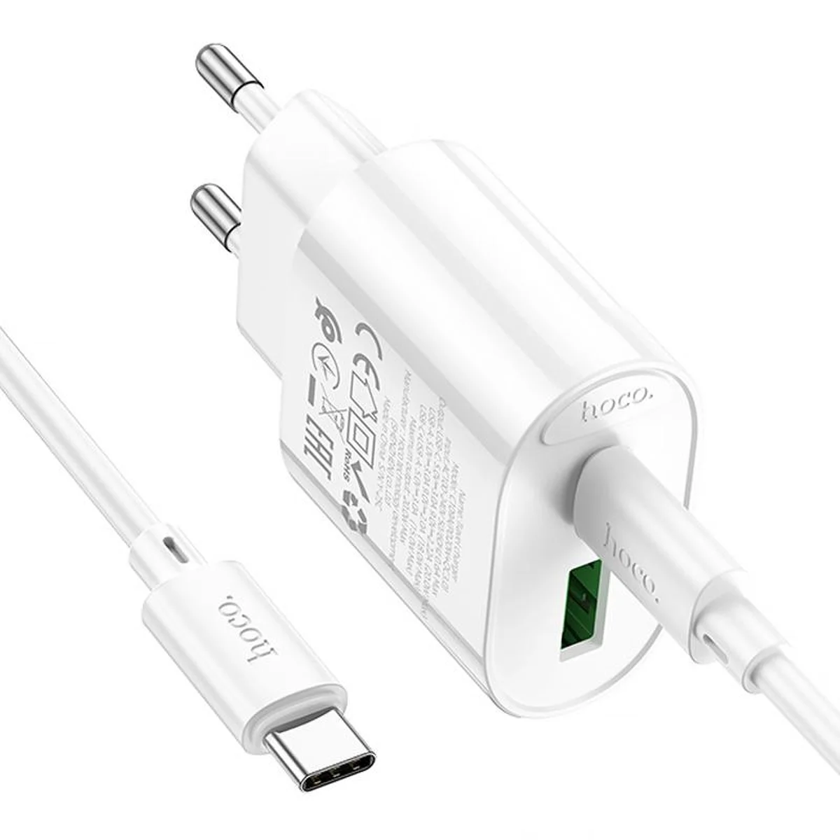 СЗУ Hoco C109A Fighter PD20W+QC3.0 (1USB-A/1C) + кабель Type-C to Type-C White