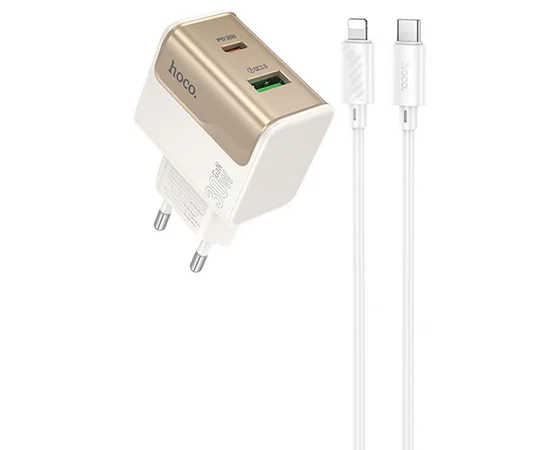 СЗУ Hoco CS73A Star Speed PD30W+QC3.0 (1USB-A/1C) + кабель Type-C to Lightning White