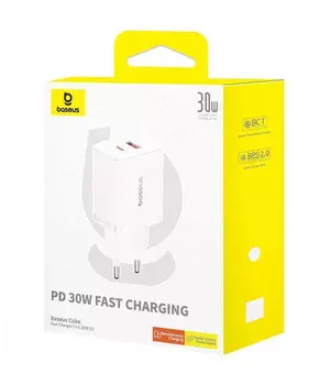 СЗУ Baseus Cube Pro Fast Charger PD30W (1USB-A/1C) (P10111404) Moon White