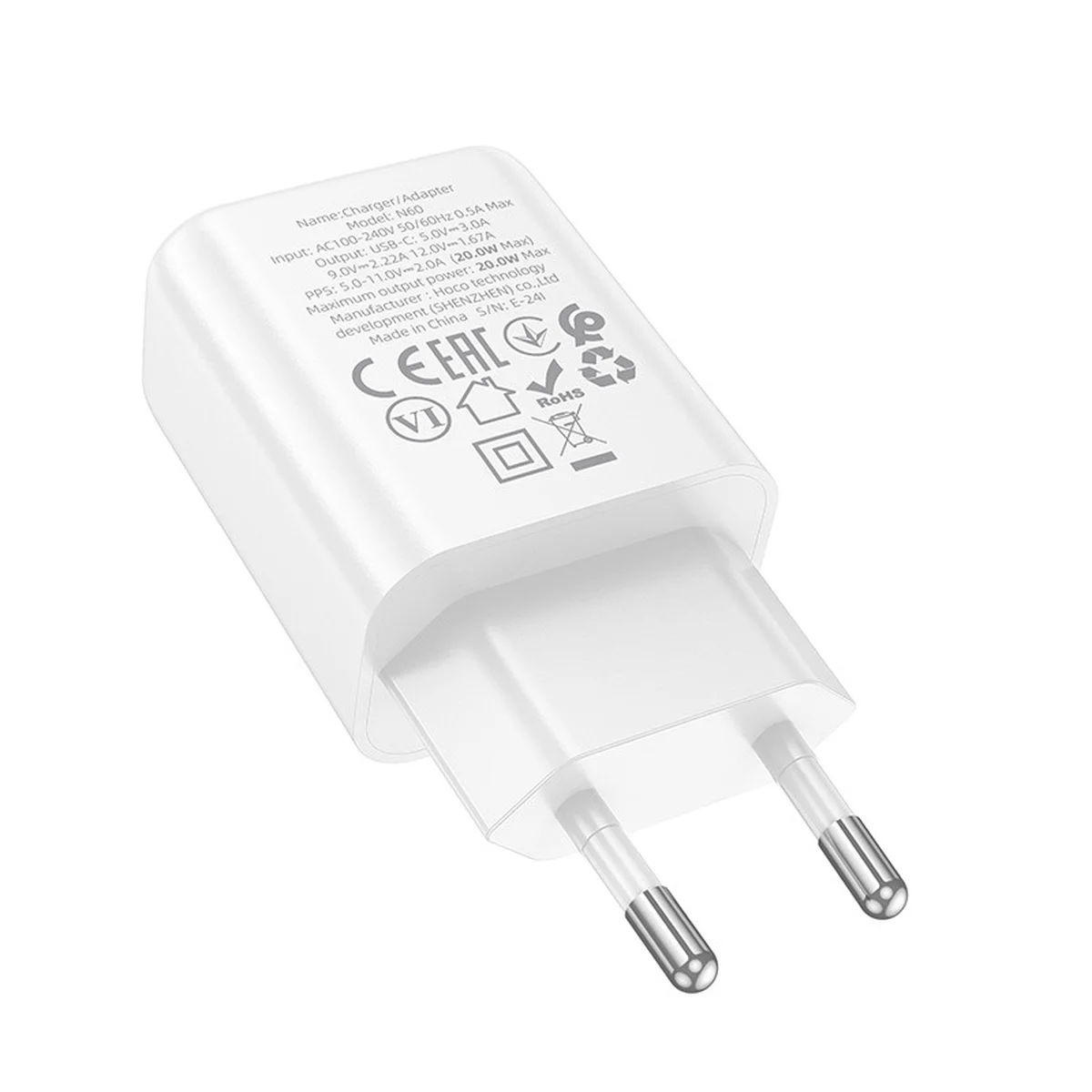 СЗУ Hoco N60 Gentle PD20W (1USB-C) + кабель Type-C to Type-C White