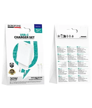 СЗУ Borofone BAS75A Source PD30W (1USB-C) + кабель Type-C to Lightning White
