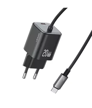 СЗУ Usams US-CC261 GaN JC Ser. 20W (2USB-C) + кабель Type-C to Type-C Black