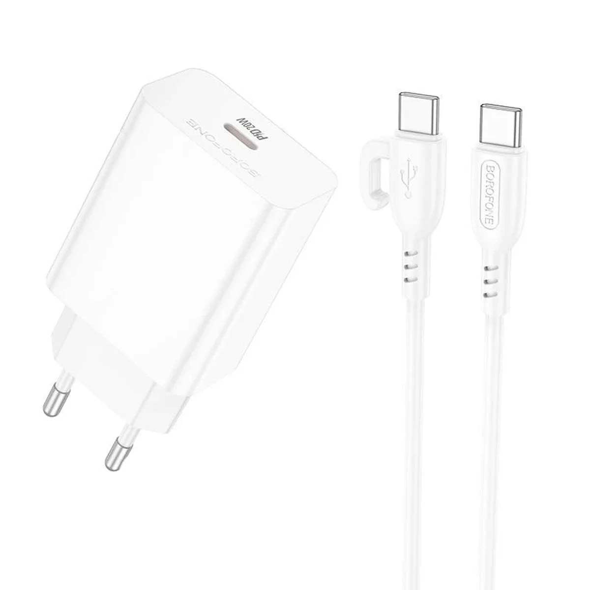 СЗУ Borofone BA21A Pro Long journey PD20W (1USB-C) + Type-C to Type-C White