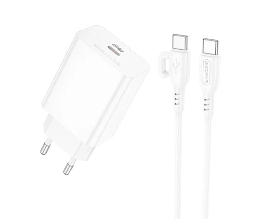 СЗУ Borofone BA21A Pro Long journey PD20W (1USB-C) + Type-C to Type-C White