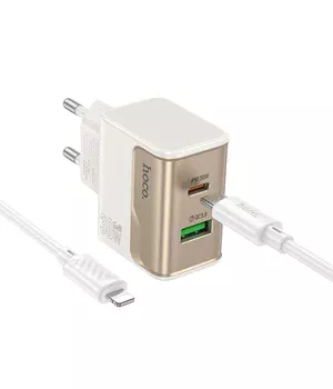 СЗУ Hoco CS73A Star Speed PD30W+QC3.0 (1USB-A/1C) + кабель Type-C to Lightning White