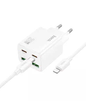 СЗУ Hoco N55 Fundador PD20W four-port (2USB-A/2C) + Type-C to Lightning White