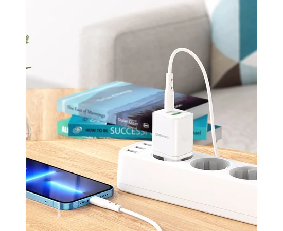 СЗУ Borofone BN7 PD20W+QC3.0 (1USB-A/1C) + Type-C to Lightning White