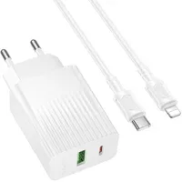 СЗУ Borofone BAS76A Source PD30W+QC3.0 (1USB-A/1C) + кабель Type-C to Lightning White