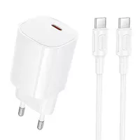 СЗУ Borofone BA103A Pudding PD20W (1USB-C) + кабель Type-C to Type-C White