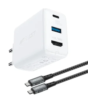 СЗУ Acefast A17 PD65W GaN (1USB-A/1C/1HDMI) + кабель Type-C to Type-C White