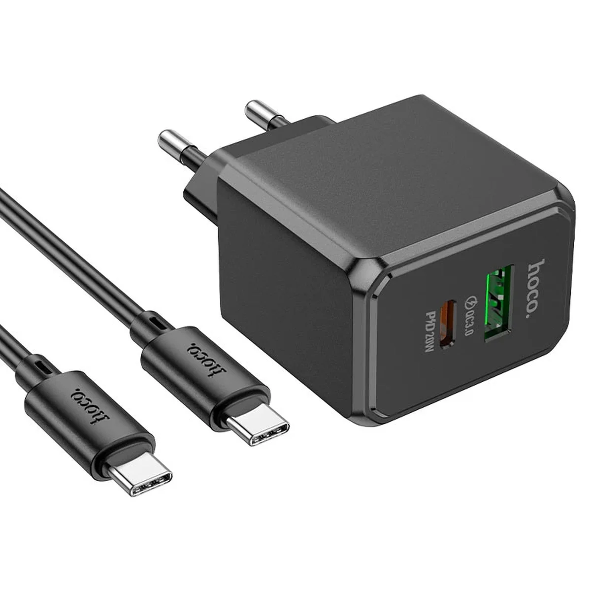 СЗУ Hoco CS14A PD20W+QC3.0 (1USB-A/1C) + Type-C to Type-C Black