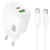 СЗУ Hoco CS55A Surplus PD30W+QC3.0 (1USB-A/1C) + Type-C to Type-C White