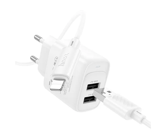 СЗУ Hoco C141A Smart 2.1A (2USB-A) + кабель USB to Lightning White