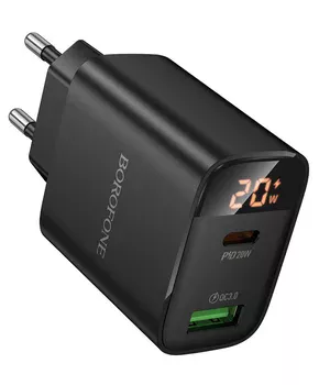 СЗУ Borofone BA96A Ilustre with digital display PD20W+QC3.0 (1USB-A/1C) Black