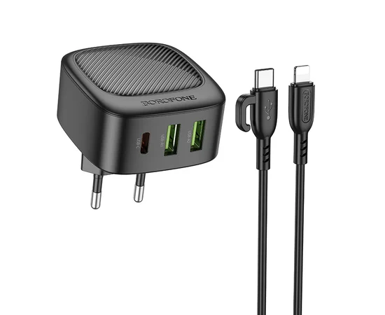 СЗУ Borofone BAS23A Lucky PD30W (1C2A) + Type-C to Lightning Black