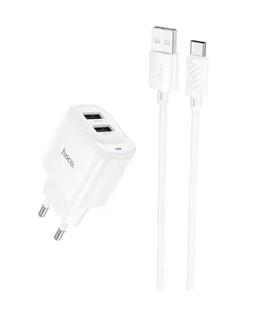 СЗУ Hoco C141A Smart 2.1A (2USB-A) + кабель USB to Type-C White