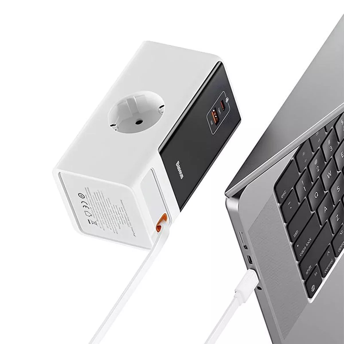 СЗУ Baseus OS PowerCombo Digital PowerStrip+Retractable-C 65W (1USB-A/1C/2Socket) (1.5m) (PSLR000) Glacier White