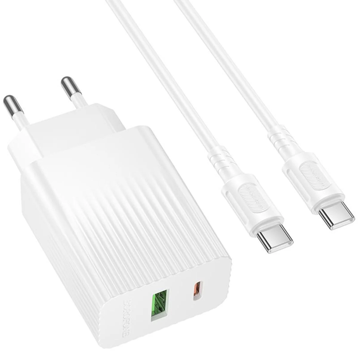 СЗУ Borofone BAS76A Source PD30W+QC3.0 (1USB-A/1C) + кабель Type-C to Type-C White