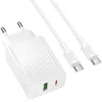 СЗУ Borofone BAS76A Source PD30W+QC3.0 (1USB-A/1C) + кабель Type-C to Type-C White
