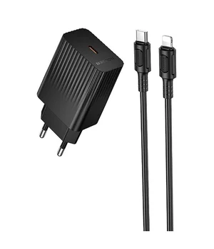СЗУ Borofone BAS73A Source PD20W (1USB-C) + кабель Type-C to Lightning Black СЗУ Borofone BAS73A Source PD20W (1USB-C) + кабель Type-C to Lightning Black